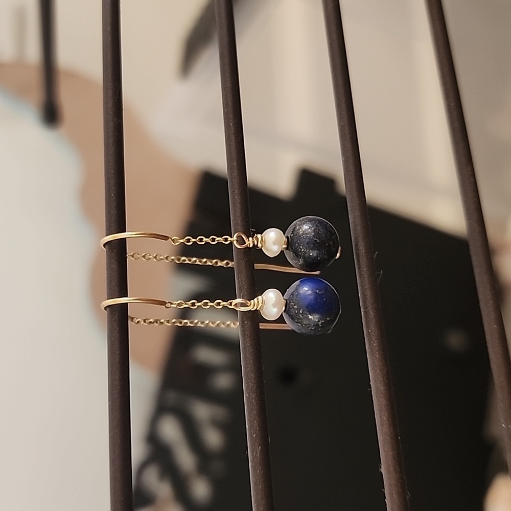 Lapis threader type earrings